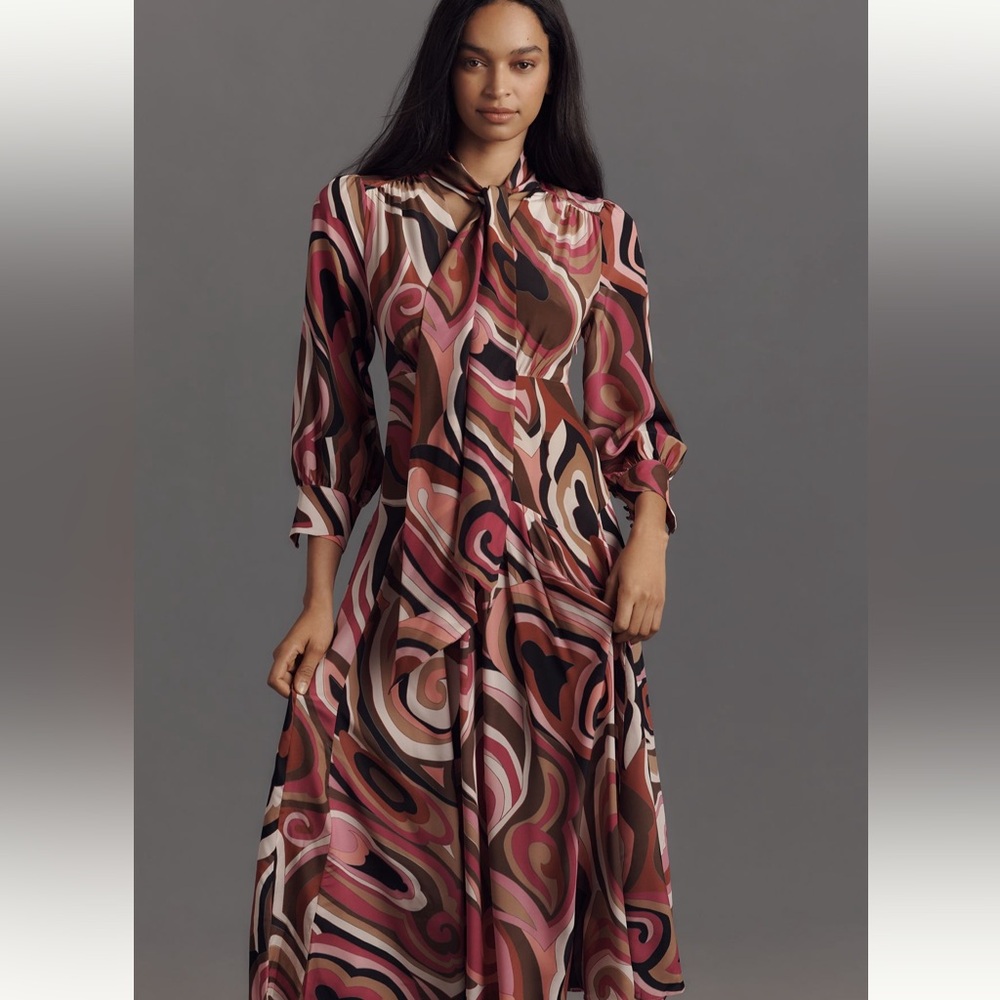 Silk Maxi Dress with Pleated Skirt